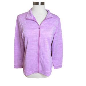 Talbots Full Zip Jacket Size Large Petite Pink Spaced Dyed UPF 50 Active Wear